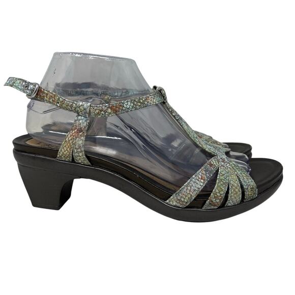 Abeo Biosystem Georgie Snakeskin T-Strap Heeled Comfort Sandals Neutral 9 - Picture 2 of 10